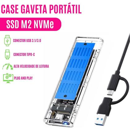 Imagem de Case P/ Ssd Hd Externo Usb 3.0 Computador Notebook Setup Pc Gaveta Tipo-c Adaptador Transparente