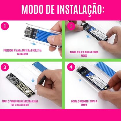Imagem de Case P/ Ssd Hd Externo Usb 3.0 Computador Notebook Setup Pc Gaveta Tipo-c Adaptador Transparente
