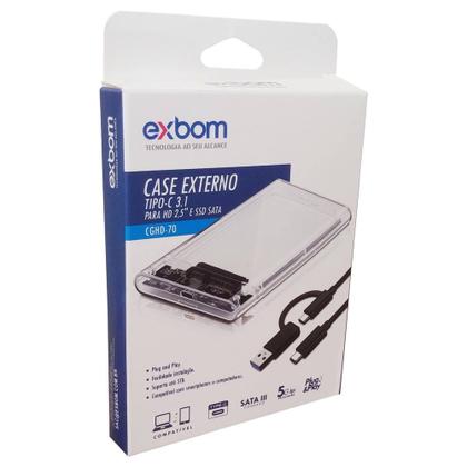 Imagem de Case para HD Externo 2.5" USB 3.0 5Gpbs Cabo Y para Celular Android Tipo-C e Computador Exbom CGHD-7
