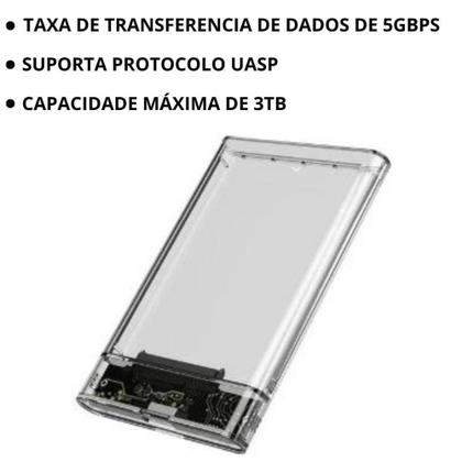 Imagem de Case Para Hd Externo Gaveta 2,5 Usb 3.0 Transparente Rápido - CSA