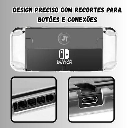 Imagem de Case Proteção P/ Switch Oled Transparente C/ Suporte Stand Capa Quick Nintendo Video Game Portátil Capinha Acrílico