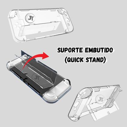 Imagem de Case Proteção P/ Switch Oled Transparente C/ Suporte Stand Capa Quick Nintendo Video Game Portátil Capinha Acrílico