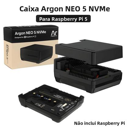 Imagem de Case Raspberry Pi 5 M.2 NVME Argon NEO 5 Com Cooler Ativo E Ventoinha PWM Para SSD