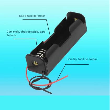 Imagem de Case Suporte Porta Pilha Bateria 18650 3.7V com Fios para Solda  Ideal para Projetos Arduino e DIY