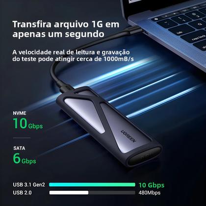 Imagem de Case UGREEN M2 Para SSD Com Protocolo Duplo, Adaptador USB Tipo C 3.1 Para NVMe SATA PCIe NGFF