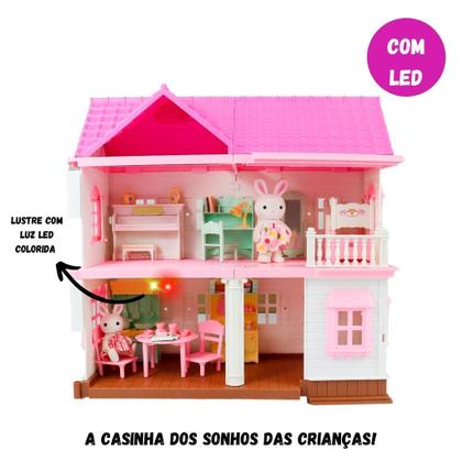 Imagem de Casinha de Boneca Infantil Coelhinho Luxury Vila com Luz de LED e Acessórios  Brinquedo Educativo e Interativo