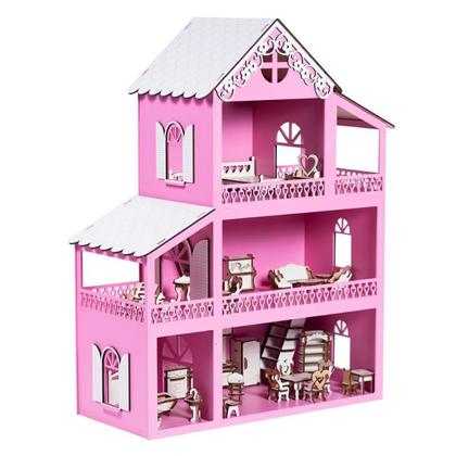 Imagem de Casinha De Boneca Polly Mdf+36 Móveis Branco+parquinho+ Nome