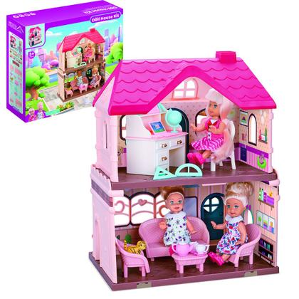Imagem de Casinha de bonecas Dois Andares Casa Mágica Rosa de Brinquedo Infantil Crianças Com Acessórios