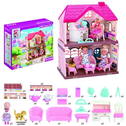 Imagem de Casinha de bonecas Dois Andares Casa Mágica Rosa de Brinquedo Infantil Crianças Com Acessórios