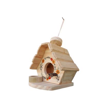 Imagem de Casinha de passarinho com comedouro feita de madeira - Decoração de Jardim - Varanda - Quintal