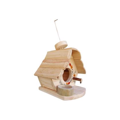 Imagem de Casinha de passarinho com comedouro feita de madeira - Decoração de Jardim - Varanda - Quintal