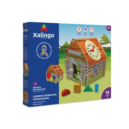 Imagem de Casinha Interativa Fofossauros Xalingo 15343  Brinquedo Educativo em Madeira com Engrenagens, Vogais, Relógio e Formas