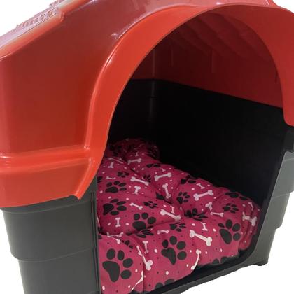 Imagem de Casinha Plástica Pet Cães e Gatos N4 + Cama Acolchoada Rosa