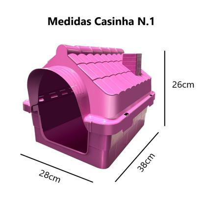 Imagem de Casinha Plástica Pet P/ Cães e Gatos N1 Rosa 26cm Altura