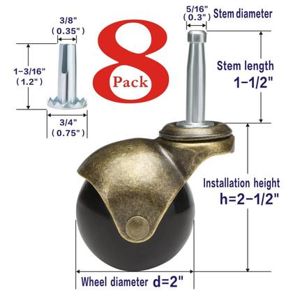 Imagem de Caster Wheels JGJC Stem de 2 polegadas Ball Heavy Duty, pacote com 8