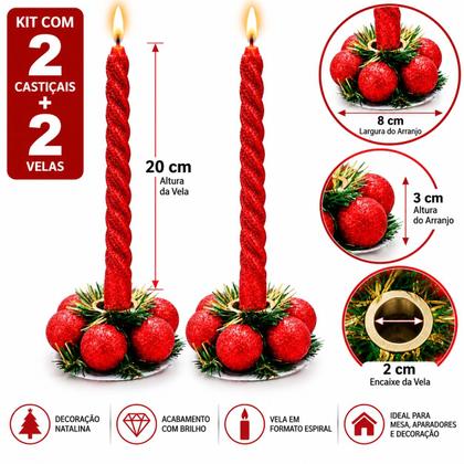 Imagem de Castiçal De Natal Porta Vela Vermelha Com Vela 2 Unidades