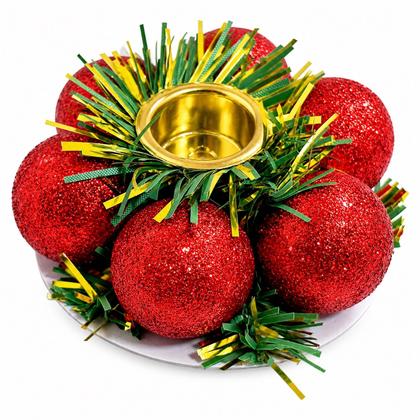 Imagem de Castiçal De Natal Porta Vela Vermelha Com Vela 2 Unidades