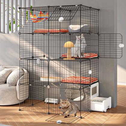 Imagem de Cat Cage Oneluck com caixa sanitária e compartimentos DIY de 4 camadas