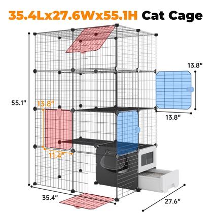 Imagem de Cat Cage Oneluck com caixa sanitária e compartimentos DIY de 4 camadas