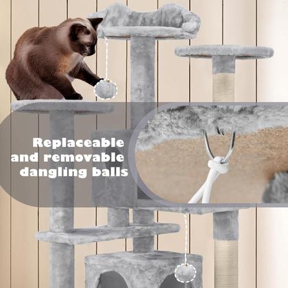 Imagem de Cat Tree Simple Deluxe de 54 polegadas com poste para arranhar, cinza claro