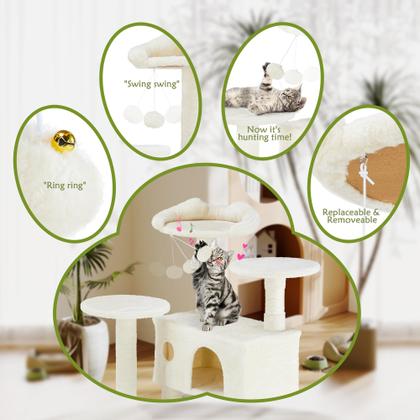 Imagem de Cat Tree Tower Simple Deluxe de 54 polegadas com rede e brinquedo bege