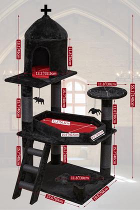 Torre Gótica Para Gatos BEWISHOME - Cama De Caixão E Brinquedo De Aranha
