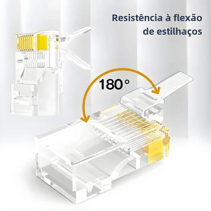 Imagem de Cat5e RJ45 Conector 8P8C Cabo Ethernet Modular 50u Banhado a Ouro Crimpagem Plugue De Rede AMPCOM