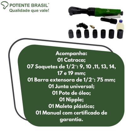 Imagem de Catraca Pneumática 1/2 12 Peças + Maleta - Potente Brasil