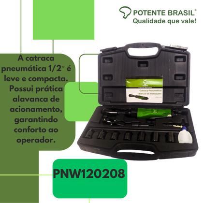 Imagem de Catraca Pneumática 1/2 12 Peças + Maleta - Potente Brasil