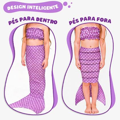 Imagem de Cauda Sereia Com Nadadeira e Top Barato Infantil Dá Para Andar