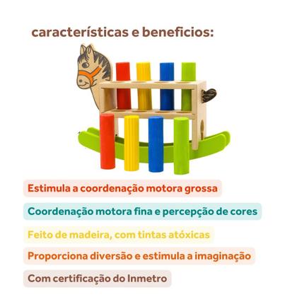 Imagem de Cavalinho de Madeira Balanço com Pinos Pedagógico de Encaixe Educativo
