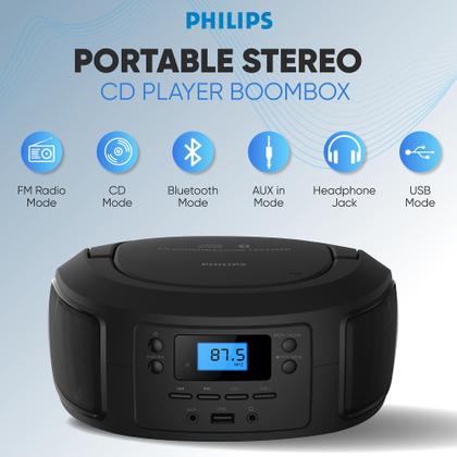 Imagem de CD Player Portátil Philips com Bluetooth TAZ4300 Preto