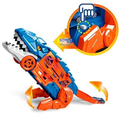 Imagem de Cegonha Caminhão Catapulta Pista Rampa + 6 Carrinhos Metal COR:AZUL