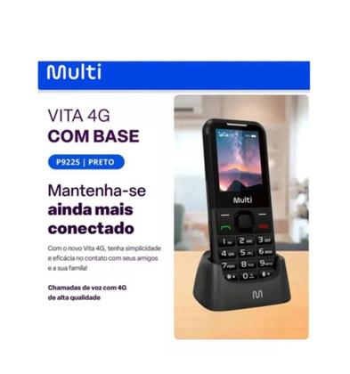 Imagem de Celular Idoso Multilaser Vita 4G Dual Chip Wi-Fi Bluetooth com Base Carregar