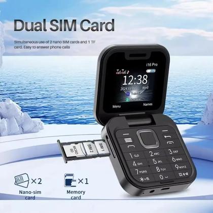 Celular MKT Dobrável Lady i16 Pro: Dual Chip, MP3, Voz Mágica e