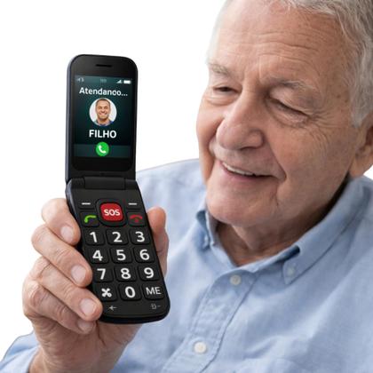Imagem de Celular Multi Flip Vita 4G Idoso Teclas Grandes Botão SOS Lanterna Rádio FM Dual SIM