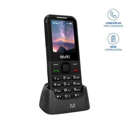Imagem de Celular Multi Vita 4G C/ Base Carregadora Dual Chip, Botão SOS, Câmera Preto - P9225