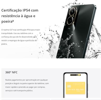 Imagem de Celular Realme C67 NFC câmera 108MPX 256GB + 16GB Ram Premium Design Tela 6.74" Resistente a água e impacto IPX54 Global Dual Sim lançamento 2024