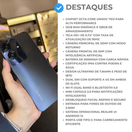 Celular Realme Note 60 128GB Câmera dupla 32MP tela 90Hz 6,74