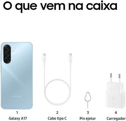 Imagem de Celular Samsung Galaxy A17, 256GB, 8GB RAM, 4G 50MP Tela 6.7, IP54 Azul
