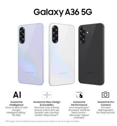 Imagem de CELULAR SAMSUNG GALAXY A36 5G SMA366E DUAL SIM DE 128GB 6GB RAM DE 6.7 50 plus 8 plus 5MP 12MP AWESOME WHITE