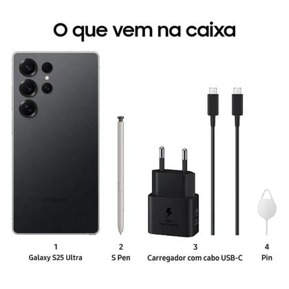 Imagem de Celular Samsung Galaxy S25 Ultra 5G, 256GB, 12GB RAM, Câmera Quádrupla de 200+50+10+50, Tela Grande de 6.9"