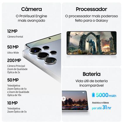 Imagem de Celular Samsung Galaxy S25 Ultra 5G Titânio Cinza, 256GB, 12GB RAM e Câmera Quádrupla 200MP + 50MP + 10MP + 50MP