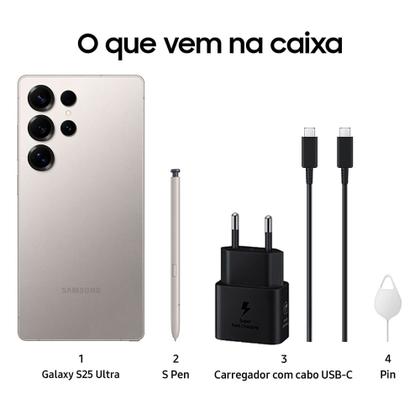 Imagem de Celular Samsung Galaxy S25 Ultra 5G Titânio Cinza, 256GB, 12GB RAM e Câmera Quádrupla 200MP + 50MP + 10MP + 50MP
