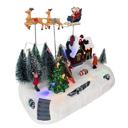 Imagem de Cenario Vila Natalina Natal Led Musical Movimento Iluminaçao Enfeite Treno Papai Noel Arvore Rena Decoraçao Fim de Ano Festa Mesa Trabalho Casa Estant