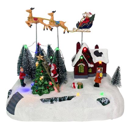 Imagem de Cenario Vila Natalina Natal Led Musical Movimento Iluminaçao Enfeite Treno Papai Noel Arvore Rena Decoraçao Fim de Ano Festa Mesa Trabalho Casa Estant