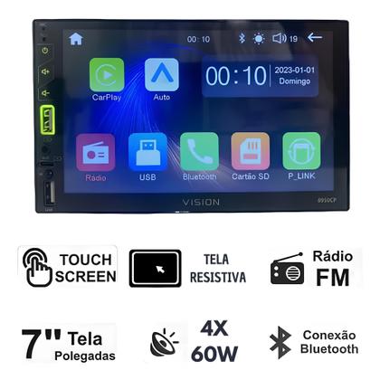 Imagem de Central Mp5 Vision Android Auto Carplay Via Cabo + Moldura e Camera De Ré