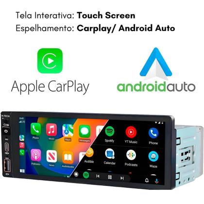 Imagem de Central Multimídia 1Din Carplay Android Auto e Espelhamento 