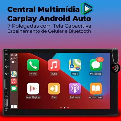 Imagem de Central Multimídia 7 Polegadas MP5 Automotivo Com Apple Carplay e Android Auto Entrada USB Frontal Bluetooth HTech