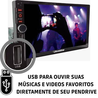 Imagem de Central Multimidia Automotivo Universal Encaixe 1Din MP5 Bluetooth USB FM Tela Touch 7 Polegadas